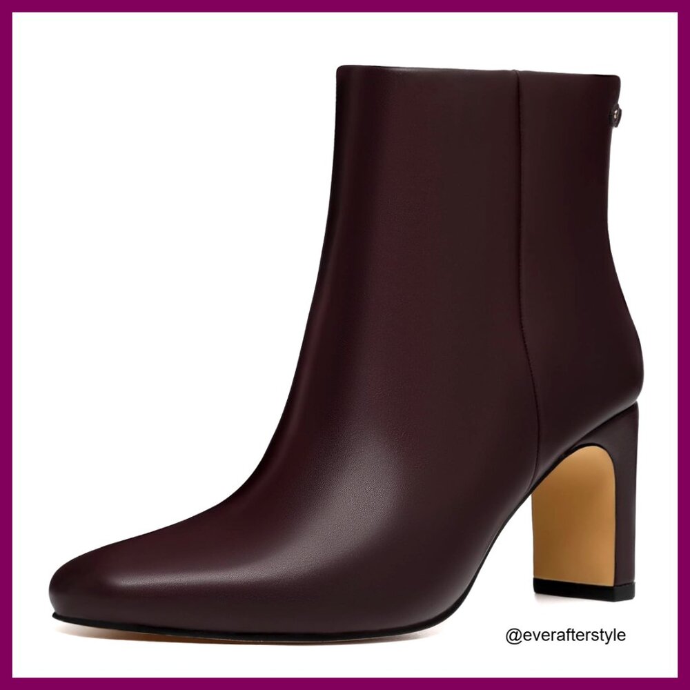 Women's Ankle Boots Square Toe Chunky Heel PU Leather Side Zipper